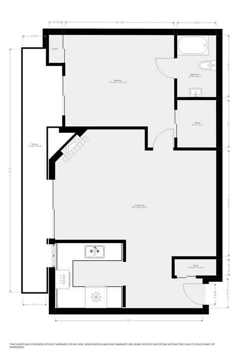 Floor plan for 1 bed, 1 bath